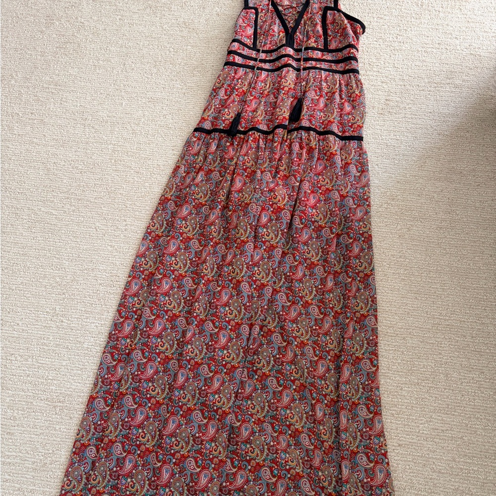 Sleeveless Paisley Maxi Dress with Black Trim - Red Multi